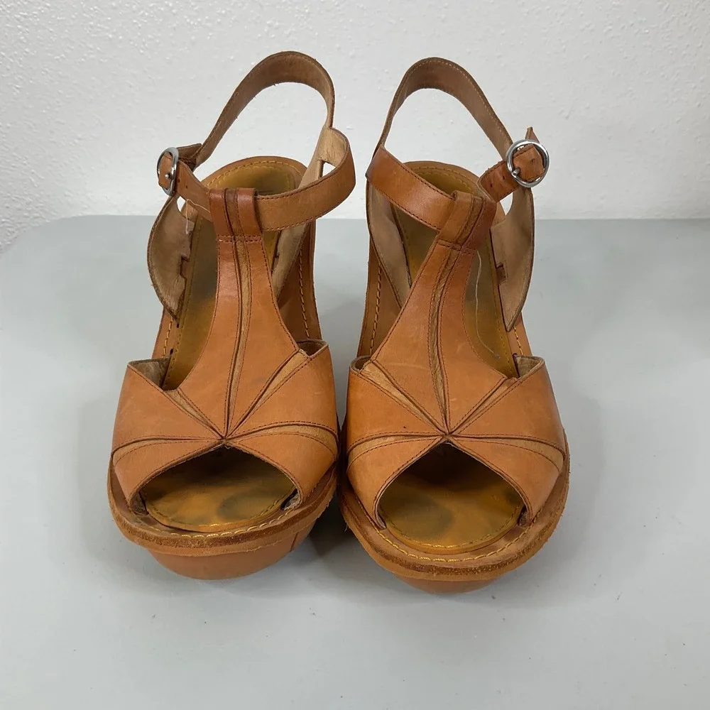 Camper Filippa Brown Leather Wedge Sandals‎ Size 40
